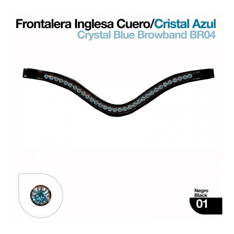 Frontalera para cabezada inglesa.

Adornos de cristal AZUL y metal en el centro.