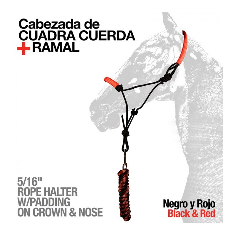 CABEZADA CUADRA CUERDA + RAMAL 722730-9 NEGRO/ROJO