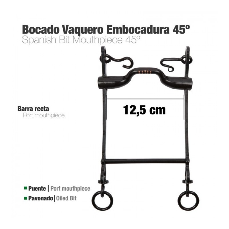 BOCADO VAQUERO EMBOCADURA 45º 3G PAVONADO 12.5cm