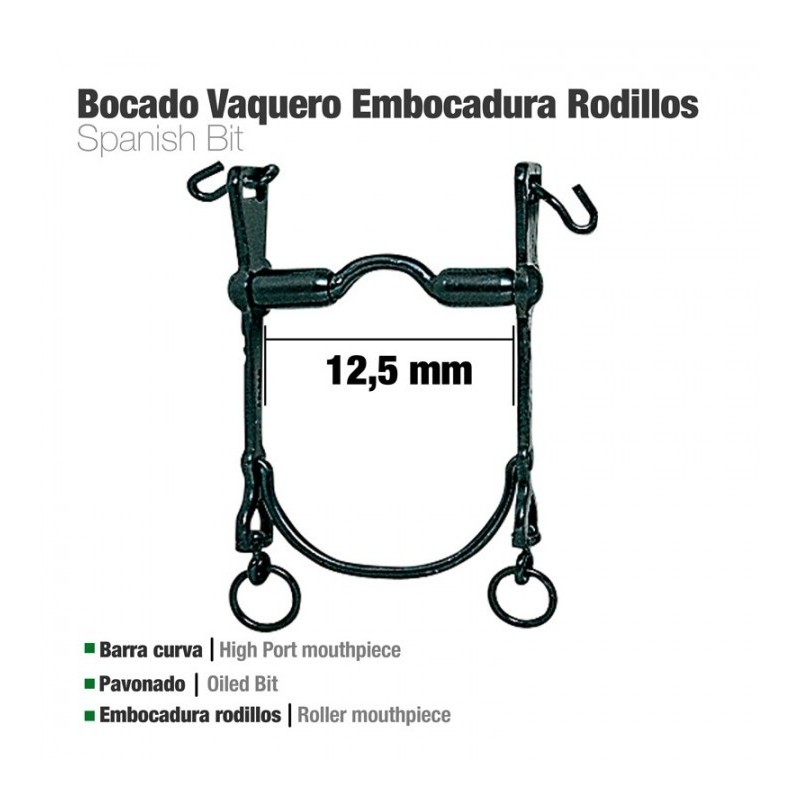 BOCADO VAQUERO B/CURVA EMBOCADURA RODILLOS 12.5cm