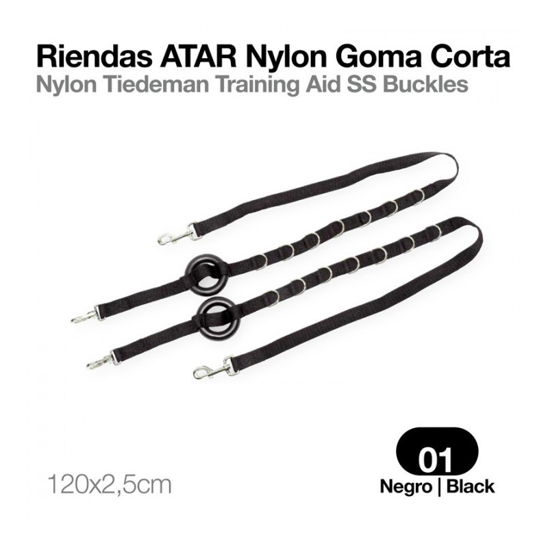 RIENDAS ATAR NYLON GOMA CORTA NEGRO