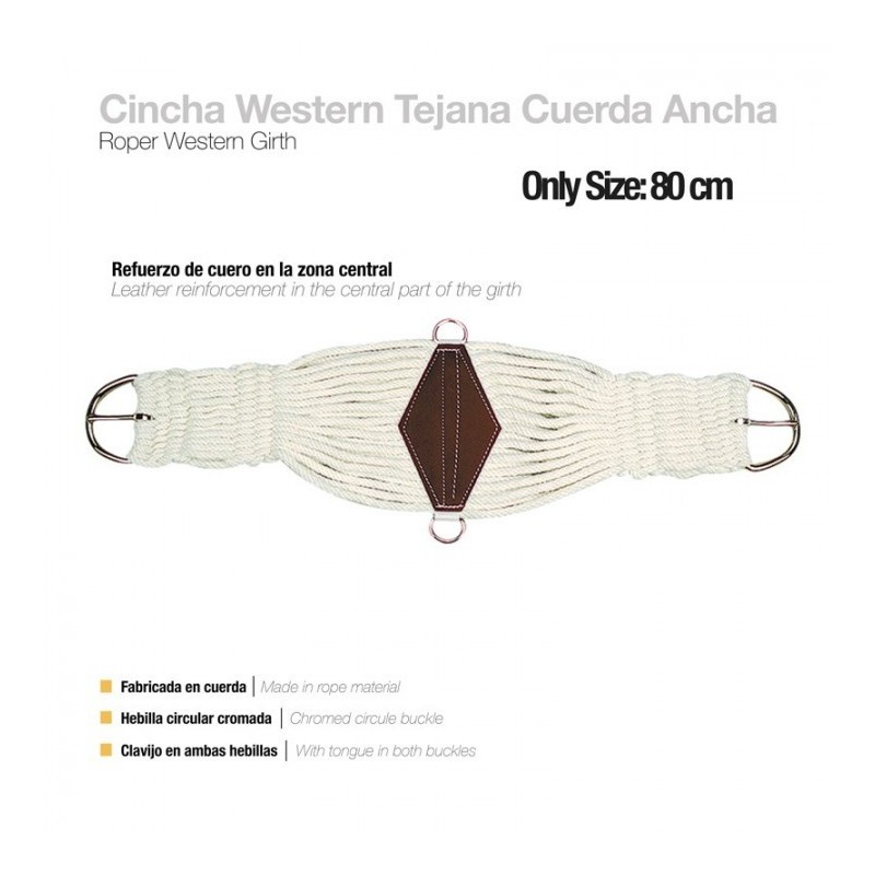 CINCHA WESTERN TEJANA CUERDA ANCHA 80cm