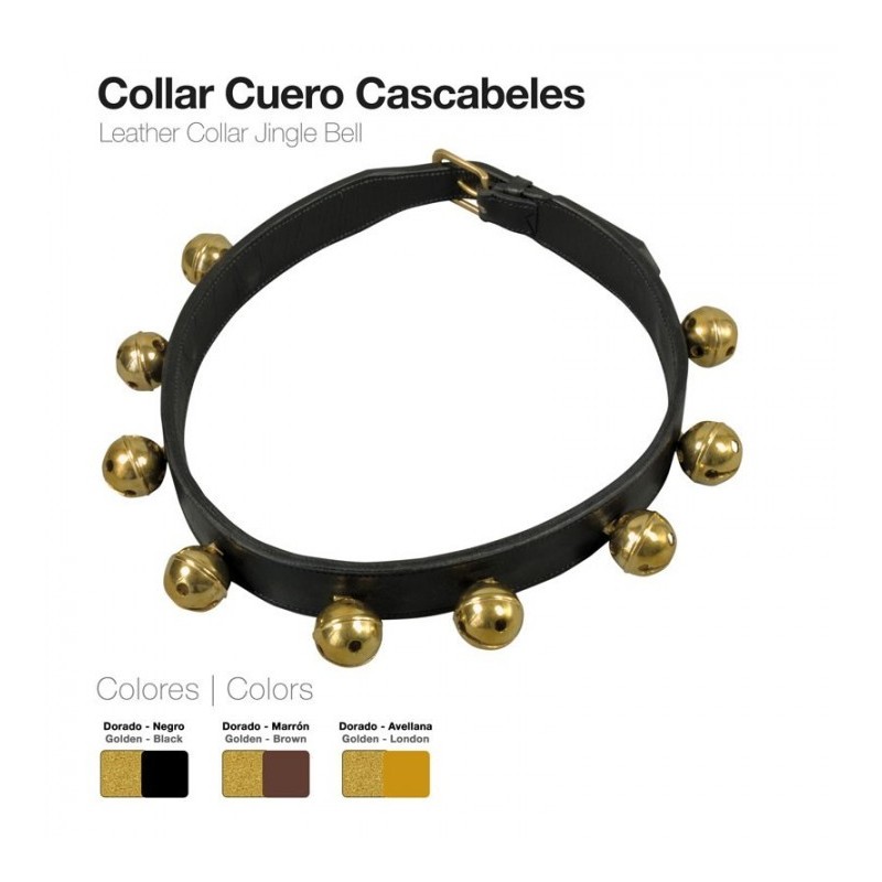 COLLAR CUERO CASCABELES 4cm.