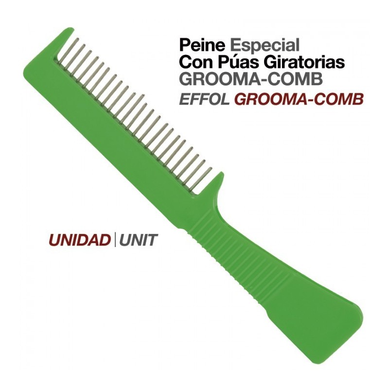 PEINE ESPECIAL CON PÚAS GIRATORIAS GROOMA-COMB