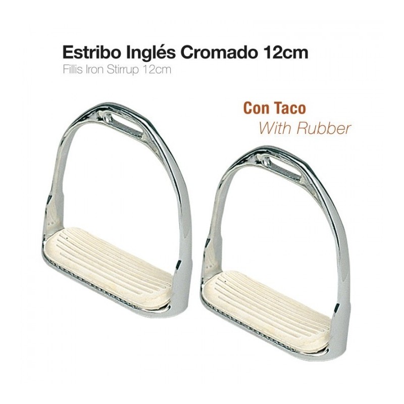 ESTRIBO INGLÉS CROMADO CON TACO A01-14K 12cm