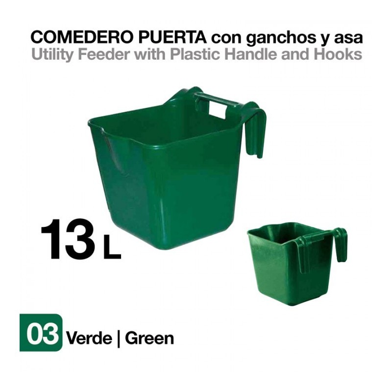 COMEDERO PUERTA CON GANCHOS Y ASA VERDE 13 litros