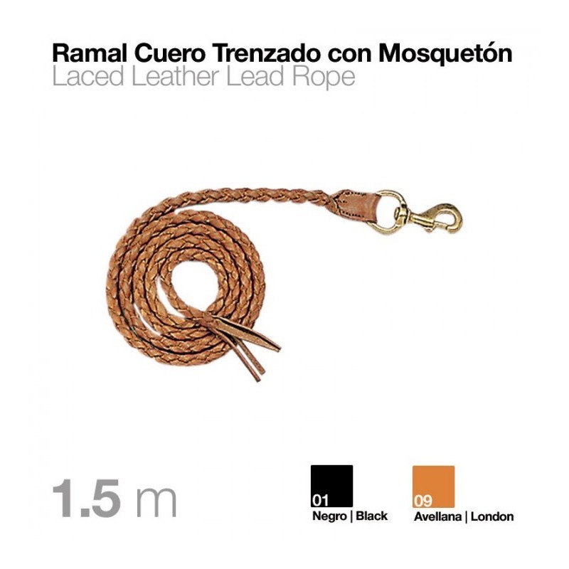 RAMAL CUERO TRENZADO CON MOSQUETÓN 1.5m